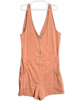 Nation LTD XS Terracotta Utility Romper Deep V Snap Front Pockets Boho